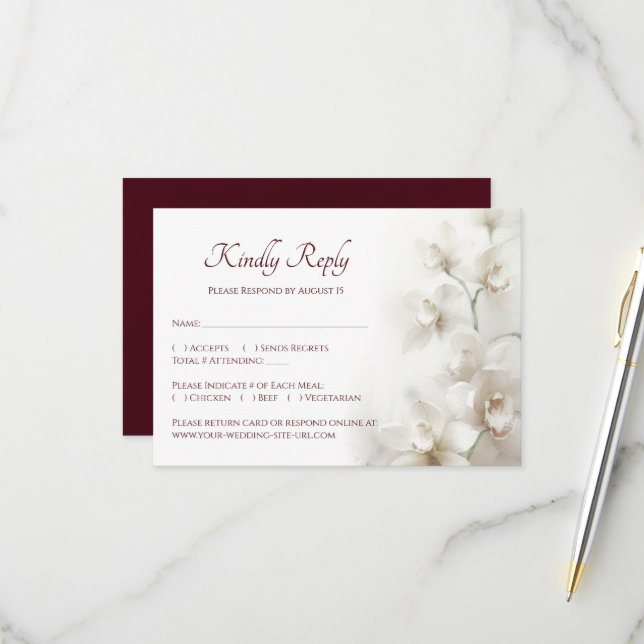 Dreamy White Orchids Simple Wedding RSVP Card (Front/Back In Situ)