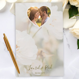 Dreamy White Rose And Heart Photo Template Wedding Stationery