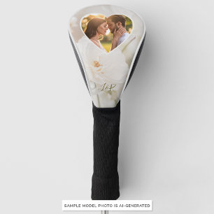 Dreamy White Rose Custom Heart Photo And Initials Golf Head Cover
