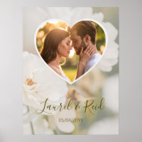 Dreamy White Rose Heart Photo Newlywed Wedding
