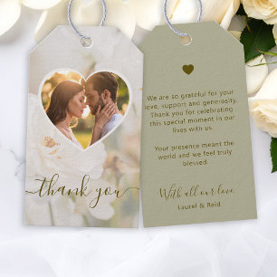 Dreamy White Rose Heart Photo Wedding Thank You Gift Tags