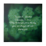 Dreamy Wild Roses Floral Personalised Wedding  Tile<br><div class="desc">Soft and dreamy wild white rambling rose flowers with a dark green overlay personalised wedding gift ceramic tile or trivet. Replace your text in the template, or be sure to delete for no text. Click on Customise to change font size, style, and colour, and to add text. This image is...</div>