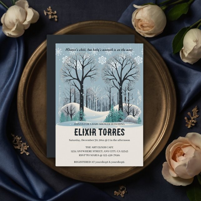 Dreamy Winter Forest Snowflakes Baby Shower Invitation (Creator Uploaded)