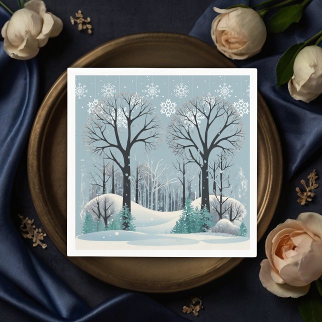 Dreamy Winter Forest Snowflakes Baby Shower Napkin (Creator Uploaded)