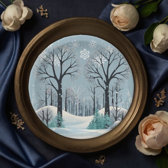 Dreamy Winter Forest Snowflakes Baby Shower Paper Plate (Creator Uploaded)