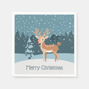 Dreamy winter landscape with a cute deer napkin