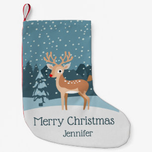 Dreamy winter landscape with a cute deer small christmas stocking