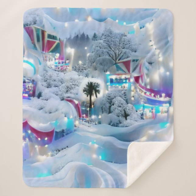 Dreamy Winter Wonderland Lights Sherpa Blanket (Front)
