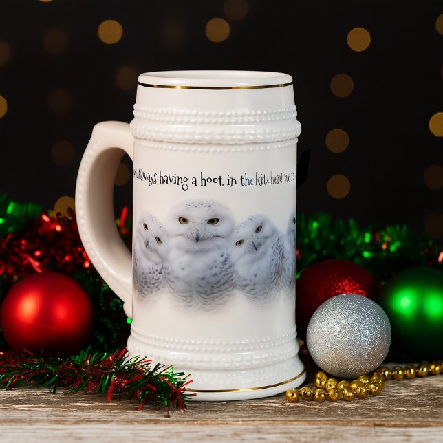 Dreamy Wisdom of Snowy Owls Family Beer Stein (Trio of Snowy Owls Beer Stein Cover Photo)
