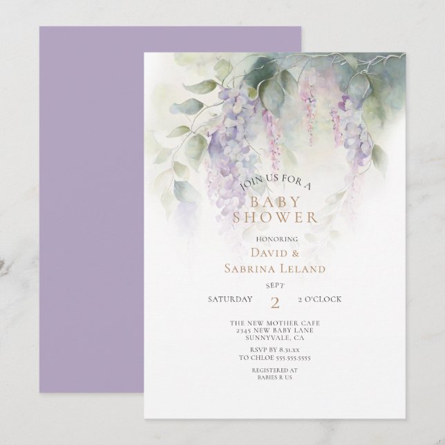 Dreamy Wisteria Watercolor Couple's Baby Shower Invitation (Front/Back)