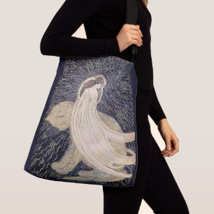 dreamy woman and cat crossbody bag
