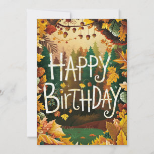  Dreamy Woodland Autumn Fall Happy Birthday Card