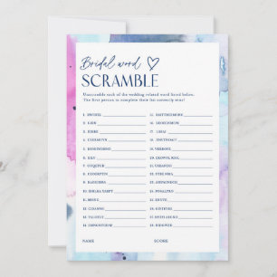 Dreamy Word Scramble Bridal Party Game Card