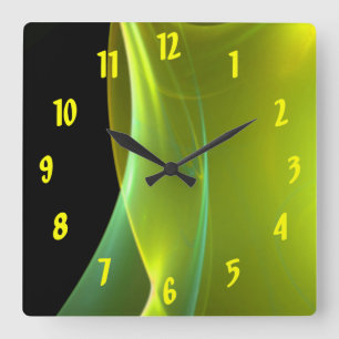 Dreamy Yellow and Green Sweep Fractal Square Wall Clock