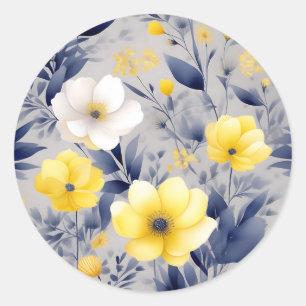Dreamy Yellow and Grey Watercolor Floral Classic Round Sticker