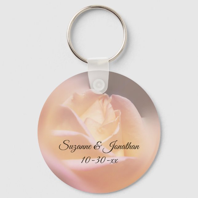 Dreamy Yellow Rose Personalised Wedding  Key Ring (Front)