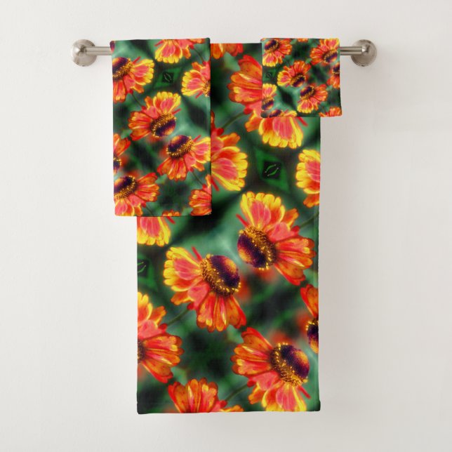 Dreamy Zinnia Flower Pattern   Bath Towel Set (Insitu)