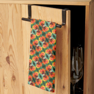Dreamy Zinnia Flower Pattern    Tea Towel