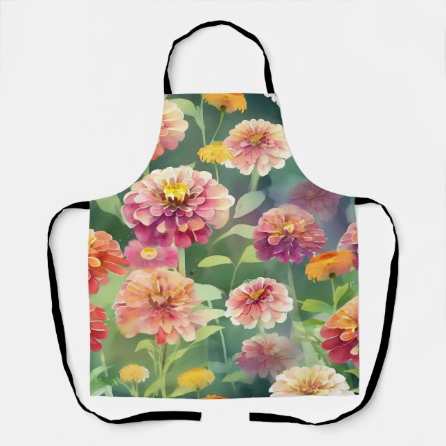 Dreamy Zinnia Flowers Apron (Front)