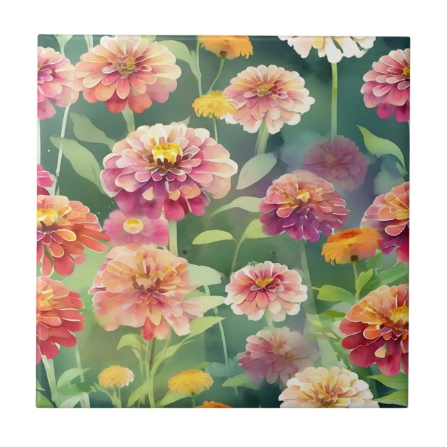 Dreamy Zinnia Flowers Tile (Front)