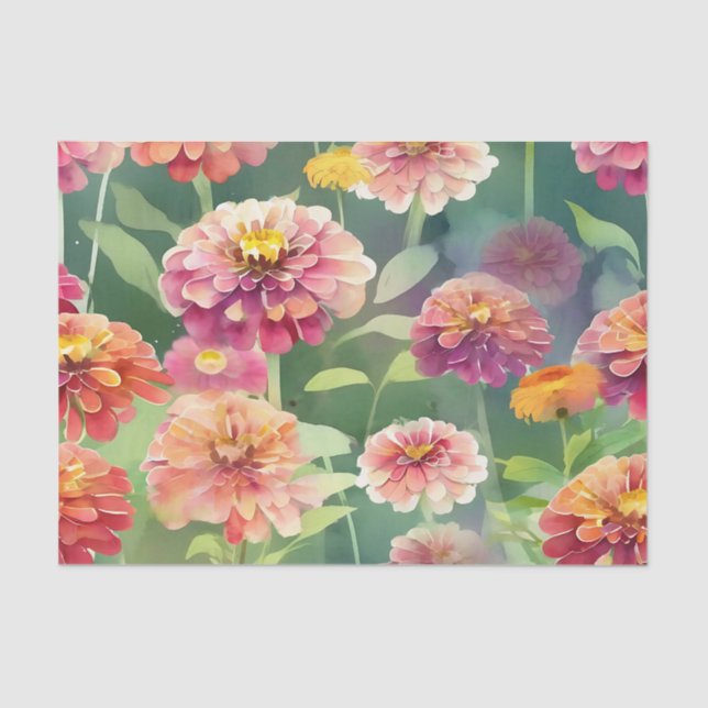 Dreamy Zinnia Flowers Tissue Paper (Front)