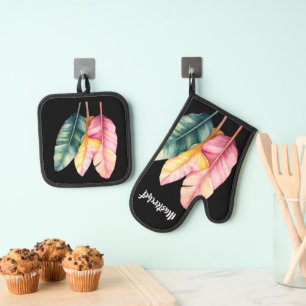 Drei Bananen Blätter in Pastellfarben Oven Mitt & Pot Holder Set