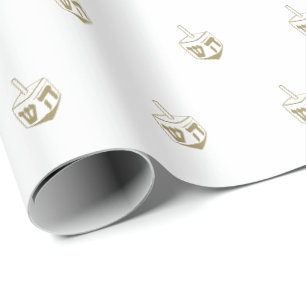 Dreidel gold and white pattern Hanukkah Gift  Wrapping Paper