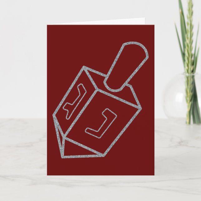 Dreidel Hanukkah Glitter Greeting Card (Front)