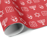 Dreidel menorah Torah Star of David red Hanukkah  Wrapping Paper<br><div class="desc">Star of David,  Hebrew Magen David,  Dreidel,  menorah,  Torah,  red and white pattern modern elegant gift Wrapping Paper.
White graphic pattern on red background.

This wrapping paper is great for Hanukkah,  Chanukah,  bar mitzvah,  bat mitzvah,  Shabbat and Jewish Holidays.</div>