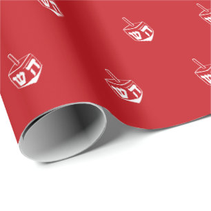 Dreidel red & white pattern Hanukkah Gift Wrapping Paper