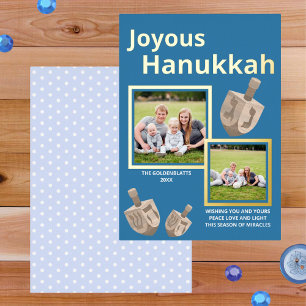 Dreidel Rustic Oak Blue 2 Photo Joyous Hanukkah