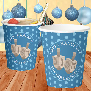 Dreidel Rustic Oak Cute Polka Dot Party Hanukkah Paper Cups