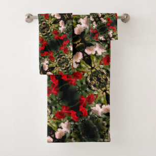 Drenched Red And White Roses Pattern  Bath Towel Set