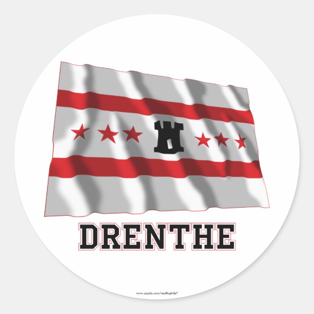 Drenthe Waving Flag with Name Classic Round Sticker (Front)