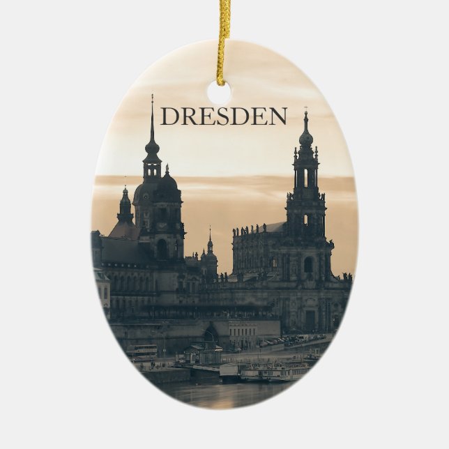 Dresden at Sunset Ceramic Tree Decoration (Front)