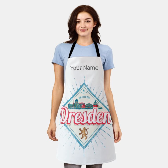 Dresden Germany Saxony Retro Skyline Vintage Apron (Worn)