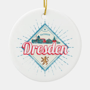 Dresden Germany Saxony Retro Skyline Vintage Ceramic Tree Decoration