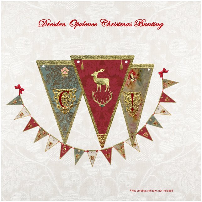 Dresden Opulence Christmas  Bunting (Say "Merry Christmas!" with 16 beautifully-adorned printed flags that match our Dresden stockings!)