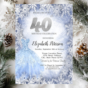 Dress Blue Snowflakes Winter 40th Birthday Invitation