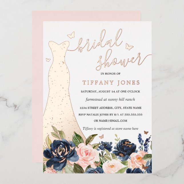 Dress Blush Floral Rose Gold Bridal Shower  (Front/Back)