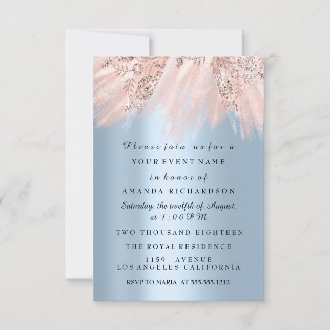 Dress Bridal Shower Sweet 16th Blue Rose Blush Invitation (Front)