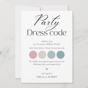 Dress code card, Party attire insert Announcement