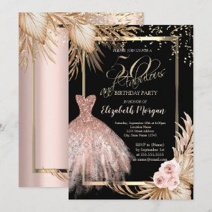 Dress,Confetti Pampas Flowers 50th Birthday Invitation