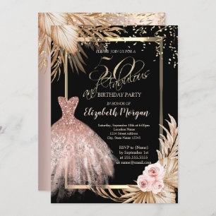 Dress,Confetti Pampas Flowers 50th Birthday Invitation