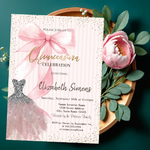 Dress Confetti,Pink Bow Striped Invitation
