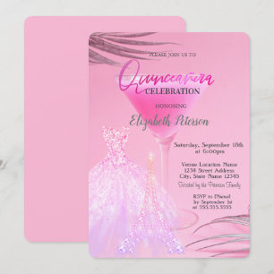 Dress,Eiffel Tower Champagne Summer Quinceañera  Invitation