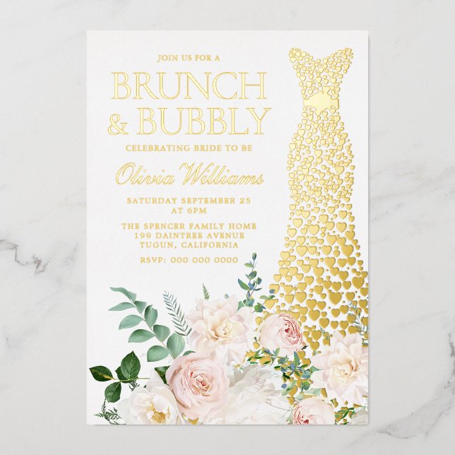 Dress & Flowers Brunch & Bubbly Bridal Shower Gold (Front)