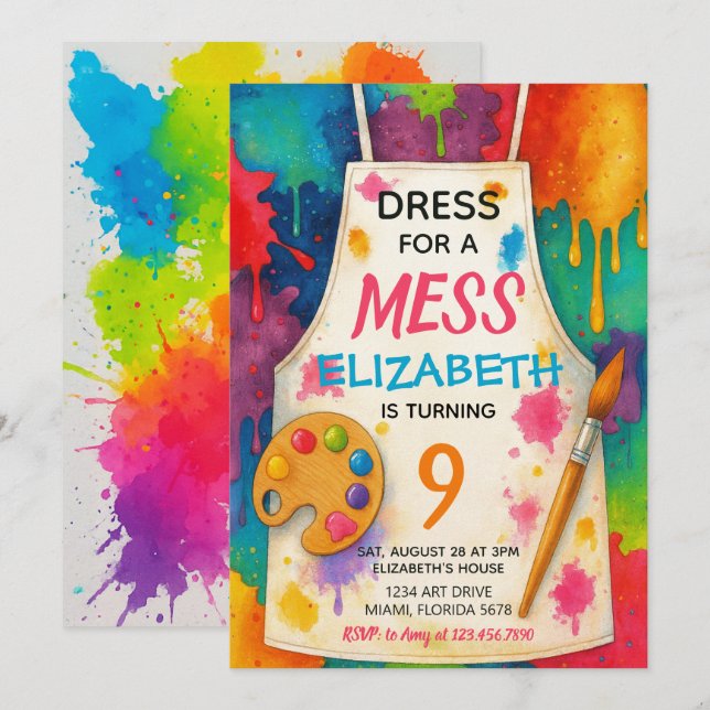 Dress for a Mess Art Party Birthday Invitation (Front/Back)