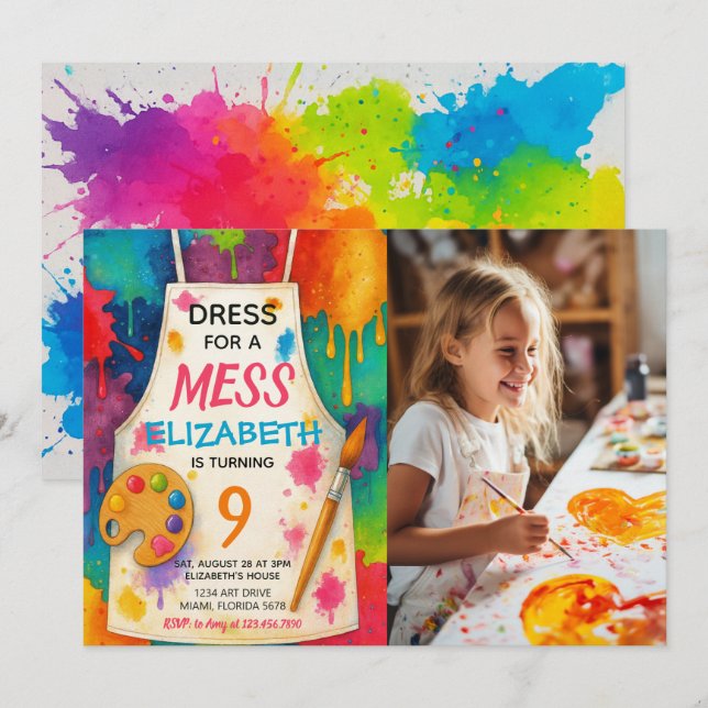 Dress for a Mess Art Party Birthday Photo Invitation (Front/Back)