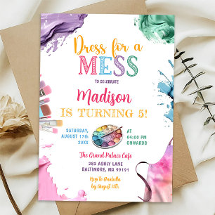 Dress For A Mess Colourful Art Paint Birthday Part Invitation